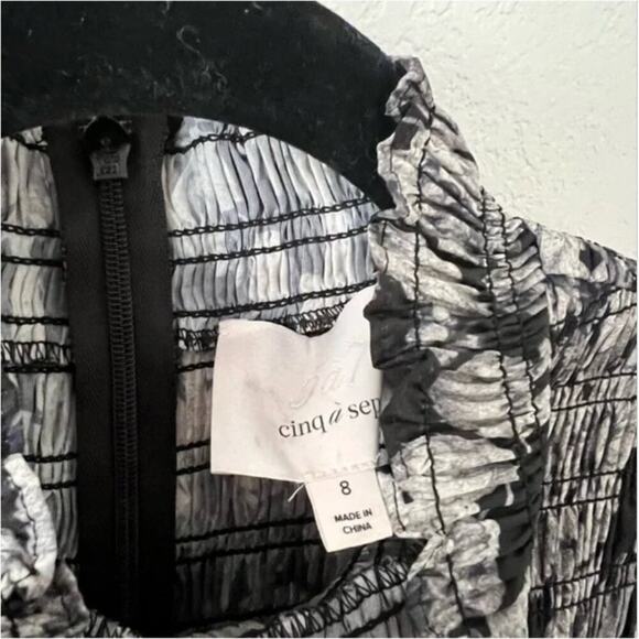 Cinq a Sept Alicia Floral Smocked Mock Neck Dress - Picture 6 of 9